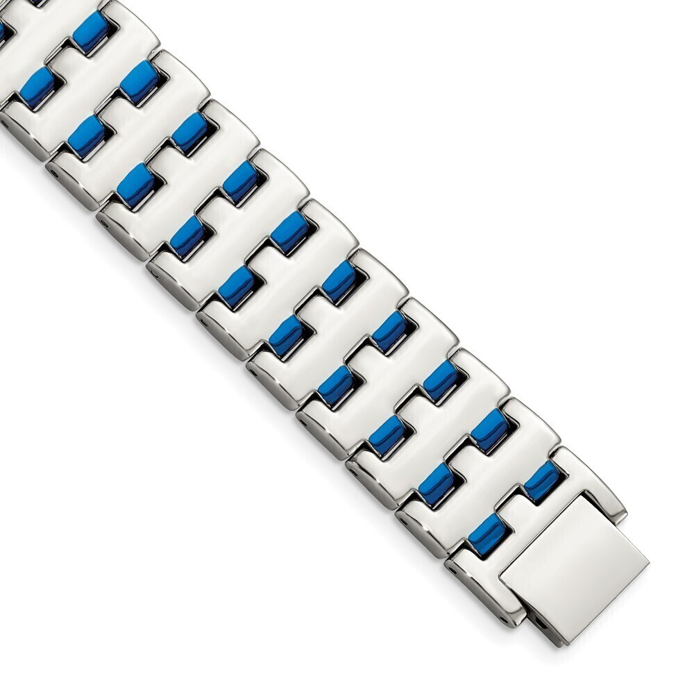 Kazi Luxury Stainless Steel Polished Blue IP-plated 8in Bracelet